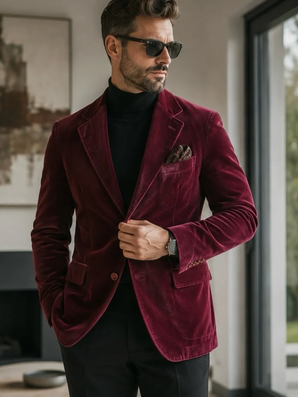 Vintage 1960’s/1970’s Cortefiel Velvet Smoking Jacket Blazer, Burgundy, 44/L